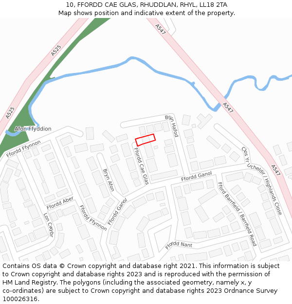 10, FFORDD CAE GLAS, RHUDDLAN, RHYL, LL18 2TA: Location map and indicative extent of plot