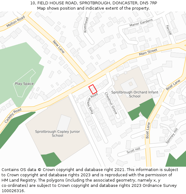 10, FIELD HOUSE ROAD, SPROTBROUGH, DONCASTER, DN5 7RP: Location map and indicative extent of plot