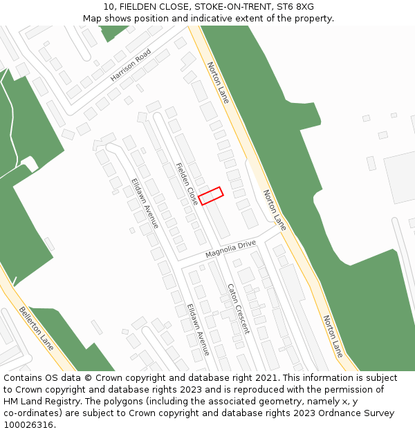 10, FIELDEN CLOSE, STOKE-ON-TRENT, ST6 8XG: Location map and indicative extent of plot