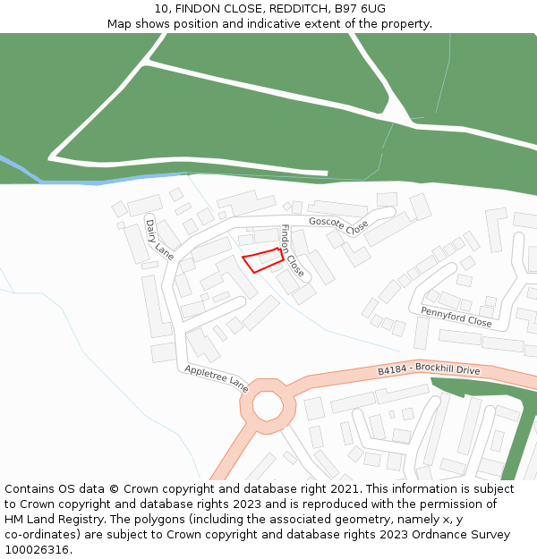 10, FINDON CLOSE, REDDITCH, B97 6UG: Location map and indicative extent of plot