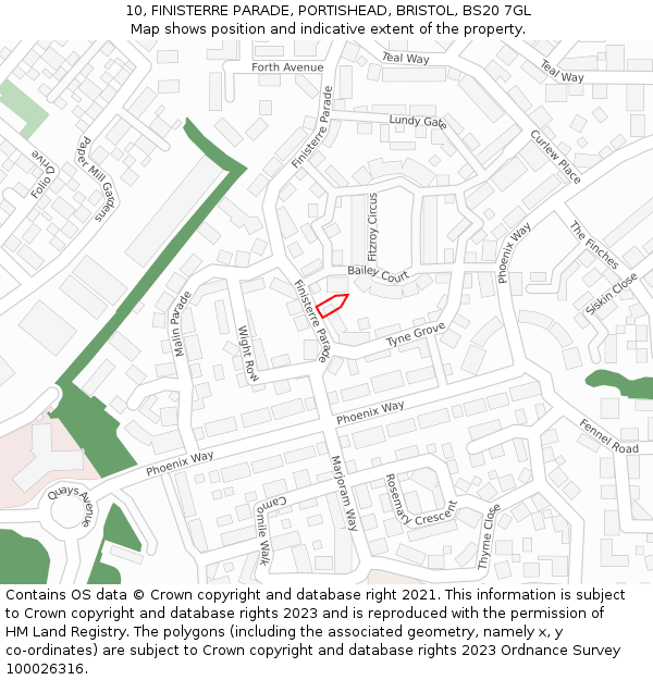 10, FINISTERRE PARADE, PORTISHEAD, BRISTOL, BS20 7GL: Location map and indicative extent of plot