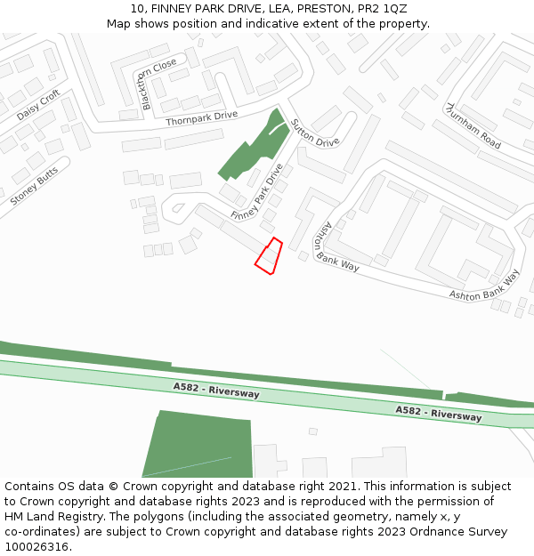 10, FINNEY PARK DRIVE, LEA, PRESTON, PR2 1QZ: Location map and indicative extent of plot