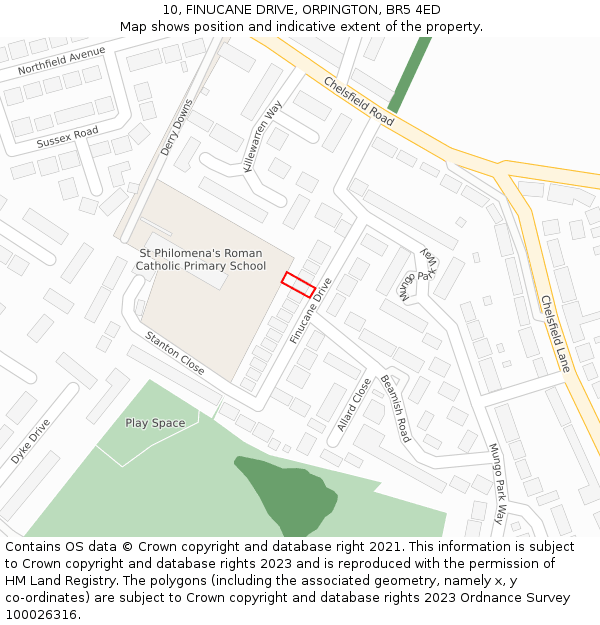 10, FINUCANE DRIVE, ORPINGTON, BR5 4ED: Location map and indicative extent of plot