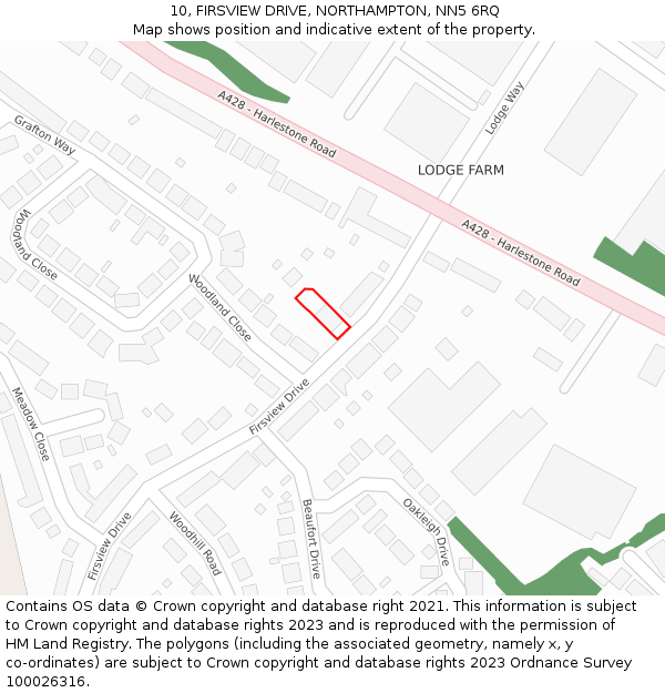 10, FIRSVIEW DRIVE, NORTHAMPTON, NN5 6RQ: Location map and indicative extent of plot