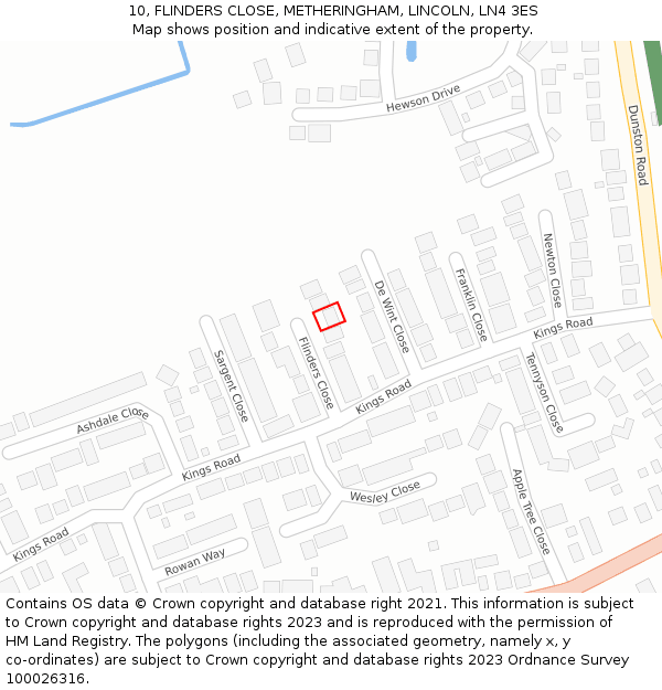 10, FLINDERS CLOSE, METHERINGHAM, LINCOLN, LN4 3ES: Location map and indicative extent of plot