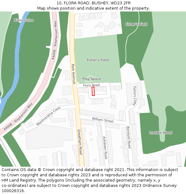 10, FLORA ROAD, BUSHEY, WD23 2FR: Location map and indicative extent of plot