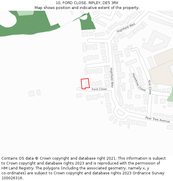 10, FORD CLOSE, RIPLEY, DE5 3RX: Location map and indicative extent of plot