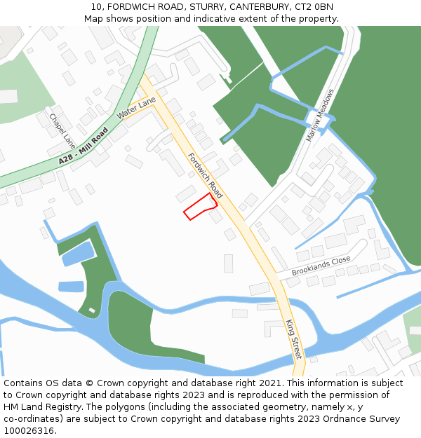 10, FORDWICH ROAD, STURRY, CANTERBURY, CT2 0BN: Location map and indicative extent of plot
