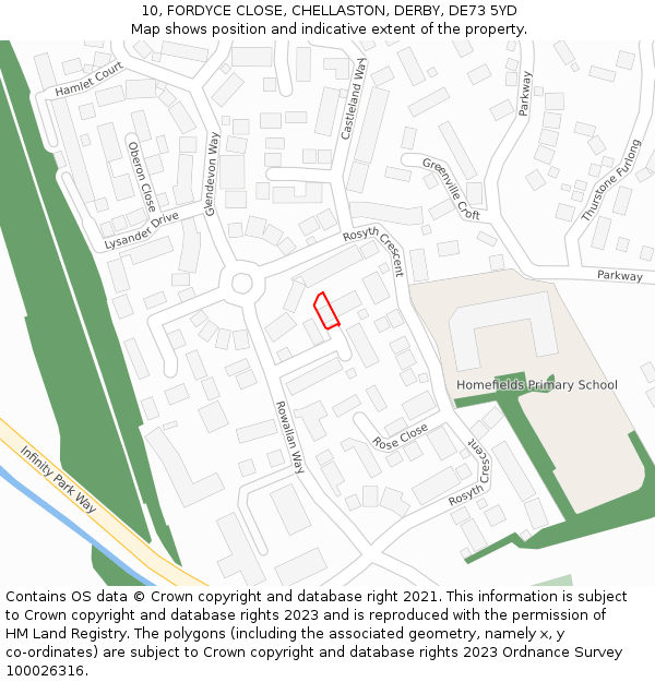 10, FORDYCE CLOSE, CHELLASTON, DERBY, DE73 5YD: Location map and indicative extent of plot