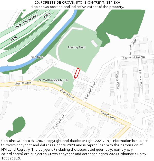 10, FORESTSIDE GROVE, STOKE-ON-TRENT, ST4 8XH: Location map and indicative extent of plot