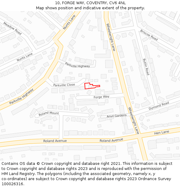 10, FORGE WAY, COVENTRY, CV6 4NL: Location map and indicative extent of plot