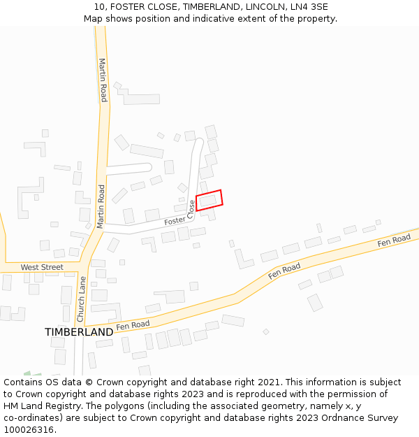 10, FOSTER CLOSE, TIMBERLAND, LINCOLN, LN4 3SE: Location map and indicative extent of plot