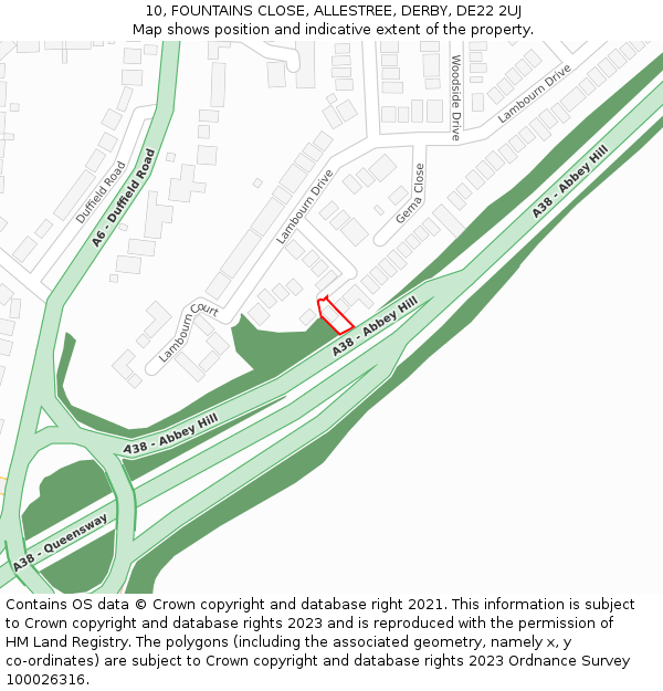 10, FOUNTAINS CLOSE, ALLESTREE, DERBY, DE22 2UJ: Location map and indicative extent of plot