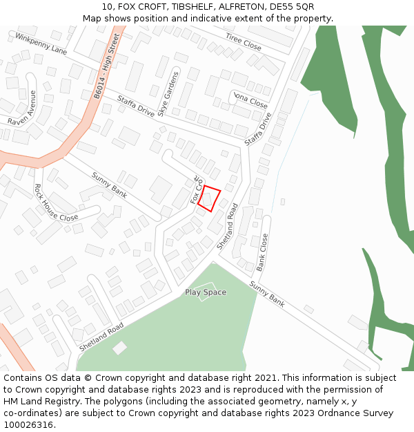 10, FOX CROFT, TIBSHELF, ALFRETON, DE55 5QR: Location map and indicative extent of plot
