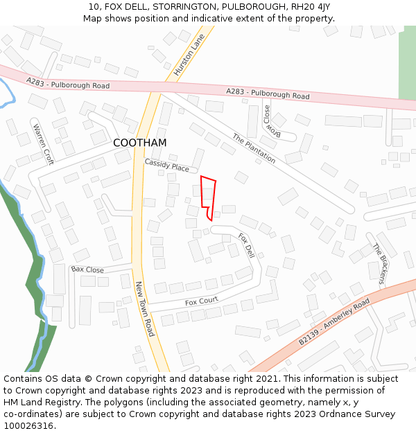 10, FOX DELL, STORRINGTON, PULBOROUGH, RH20 4JY: Location map and indicative extent of plot