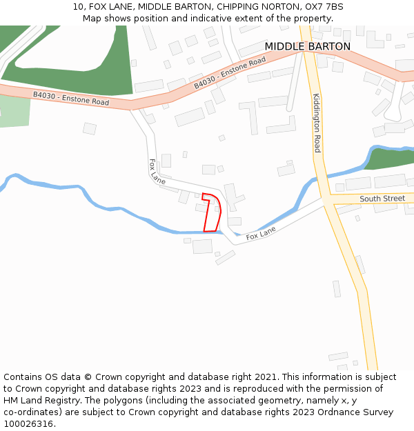 10, FOX LANE, MIDDLE BARTON, CHIPPING NORTON, OX7 7BS: Location map and indicative extent of plot