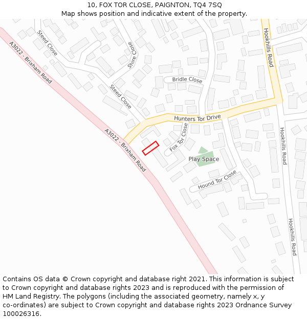10, FOX TOR CLOSE, PAIGNTON, TQ4 7SQ: Location map and indicative extent of plot