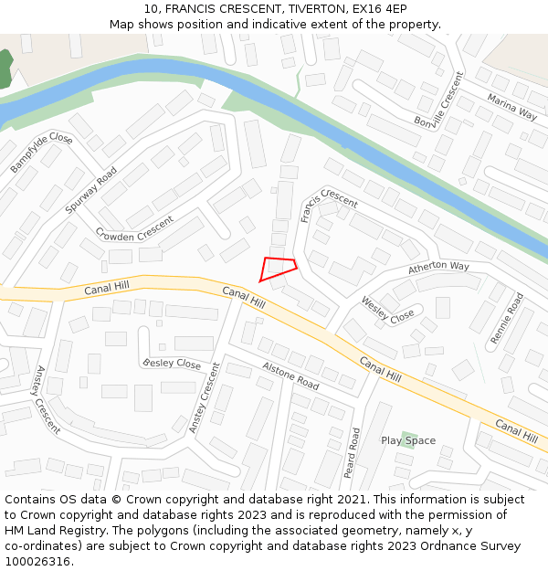 10, FRANCIS CRESCENT, TIVERTON, EX16 4EP: Location map and indicative extent of plot
