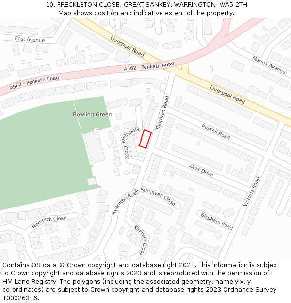 10, FRECKLETON CLOSE, GREAT SANKEY, WARRINGTON, WA5 2TH: Location map and indicative extent of plot
