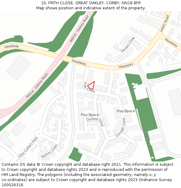 10, FRITH CLOSE, GREAT OAKLEY, CORBY, NN18 8FR: Location map and indicative extent of plot