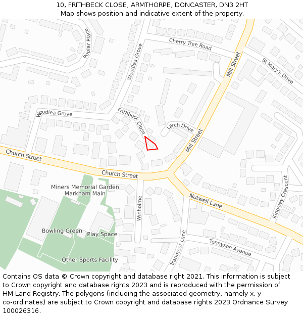 10, FRITHBECK CLOSE, ARMTHORPE, DONCASTER, DN3 2HT: Location map and indicative extent of plot