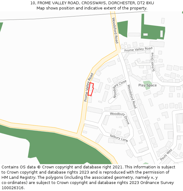 10, FROME VALLEY ROAD, CROSSWAYS, DORCHESTER, DT2 8XU: Location map and indicative extent of plot