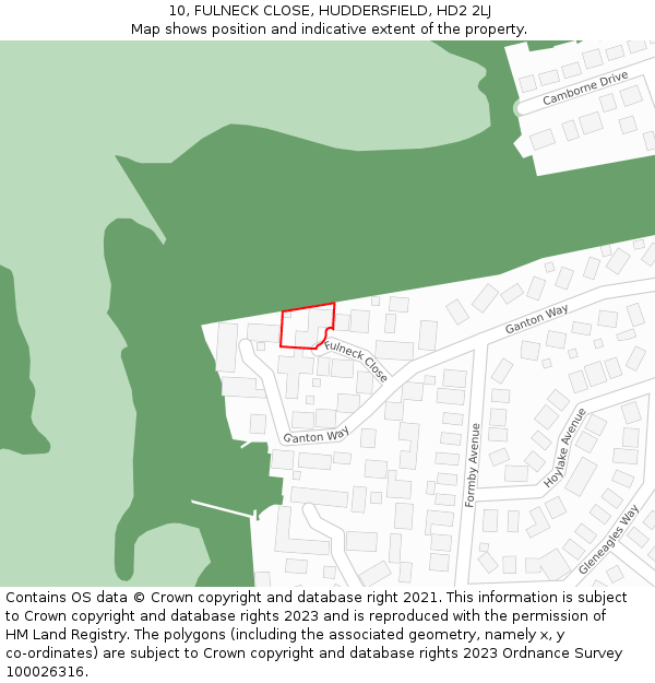 10, FULNECK CLOSE, HUDDERSFIELD, HD2 2LJ: Location map and indicative extent of plot