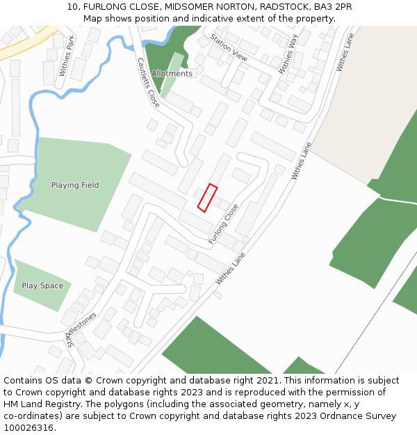 10, FURLONG CLOSE, MIDSOMER NORTON, RADSTOCK, BA3 2PR: Location map and indicative extent of plot