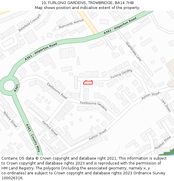 10, FURLONG GARDENS, TROWBRIDGE, BA14 7HB: Location map and indicative extent of plot