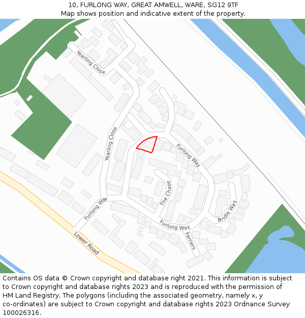 10, FURLONG WAY, GREAT AMWELL, WARE, SG12 9TF: Location map and indicative extent of plot
