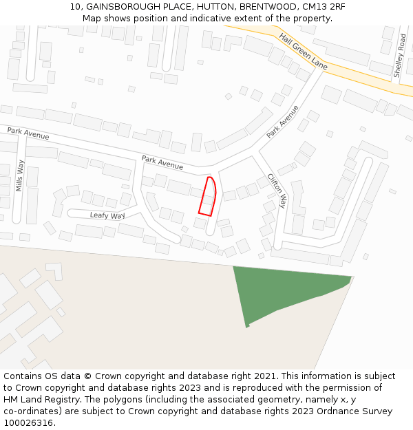 10, GAINSBOROUGH PLACE, HUTTON, BRENTWOOD, CM13 2RF: Location map and indicative extent of plot