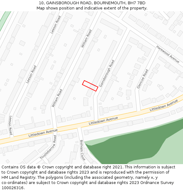 10, GAINSBOROUGH ROAD, BOURNEMOUTH, BH7 7BD: Location map and indicative extent of plot