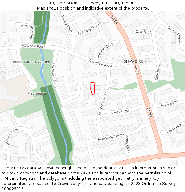 10, GAINSBOROUGH WAY, TELFORD, TF5 0PS: Location map and indicative extent of plot
