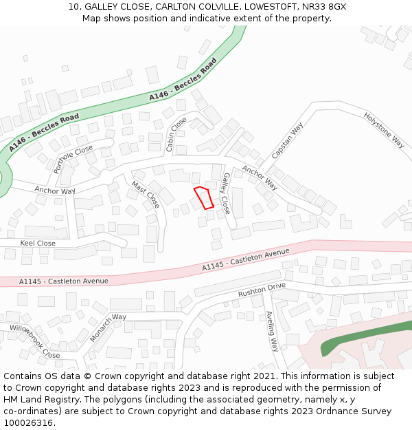 10, GALLEY CLOSE, CARLTON COLVILLE, LOWESTOFT, NR33 8GX: Location map and indicative extent of plot