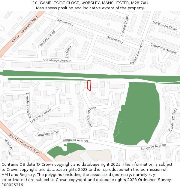 10, GAMBLESIDE CLOSE, WORSLEY, MANCHESTER, M28 7XU: Location map and indicative extent of plot