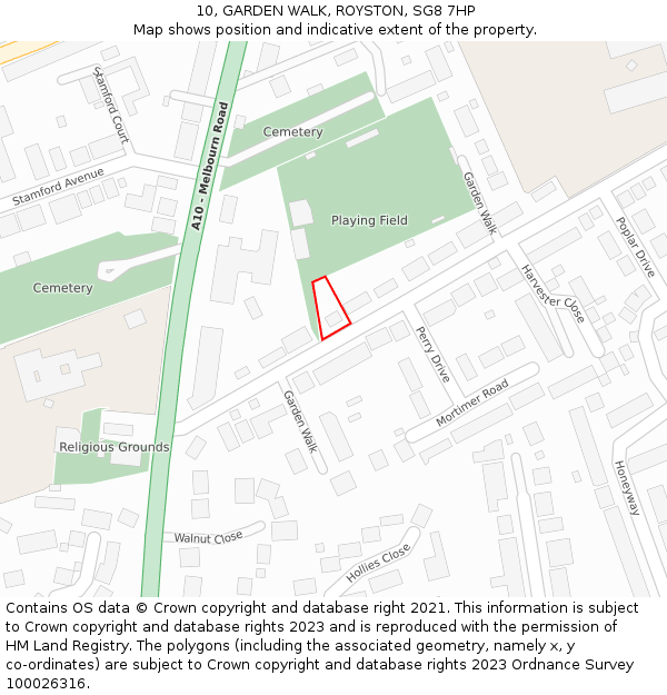 10, GARDEN WALK, ROYSTON, SG8 7HP: Location map and indicative extent of plot