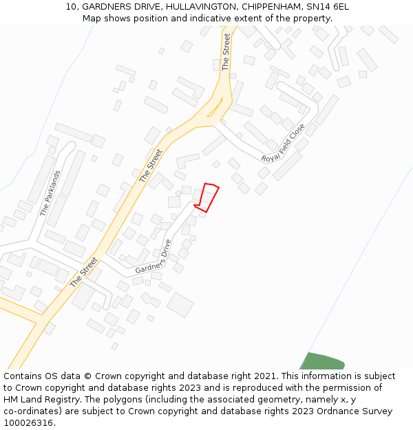 10, GARDNERS DRIVE, HULLAVINGTON, CHIPPENHAM, SN14 6EL: Location map and indicative extent of plot