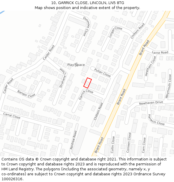 10, GARRICK CLOSE, LINCOLN, LN5 8TG: Location map and indicative extent of plot