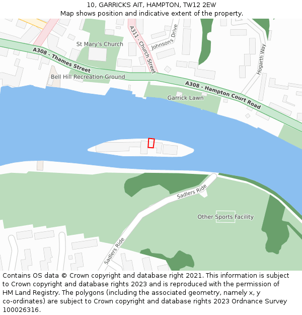 10, GARRICKS AIT, HAMPTON, TW12 2EW: Location map and indicative extent of plot