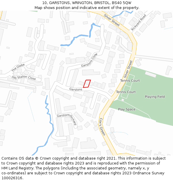 10, GARSTONS, WRINGTON, BRISTOL, BS40 5QW: Location map and indicative extent of plot
