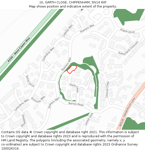 10, GARTH CLOSE, CHIPPENHAM, SN14 6XF: Location map and indicative extent of plot