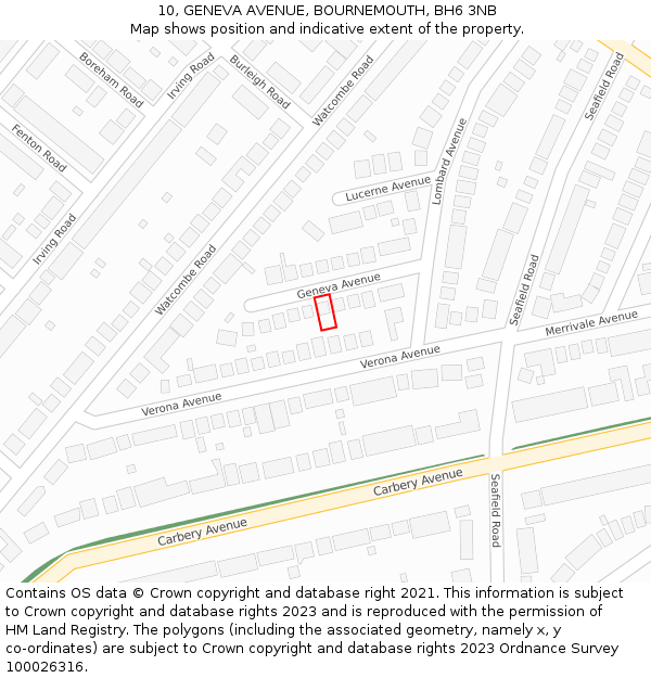 10, GENEVA AVENUE, BOURNEMOUTH, BH6 3NB: Location map and indicative extent of plot
