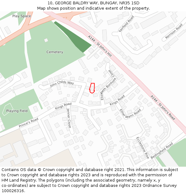 10, GEORGE BALDRY WAY, BUNGAY, NR35 1SD: Location map and indicative extent of plot