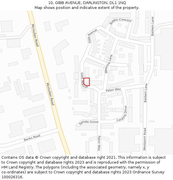 10, GIBB AVENUE, DARLINGTON, DL1 1NQ: Location map and indicative extent of plot