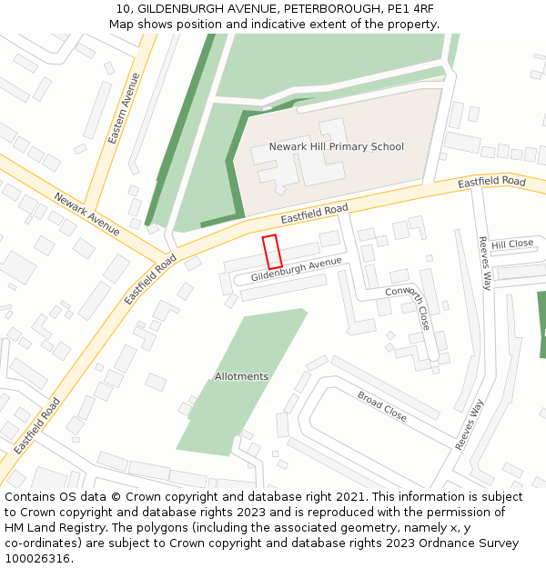 10, GILDENBURGH AVENUE, PETERBOROUGH, PE1 4RF: Location map and indicative extent of plot