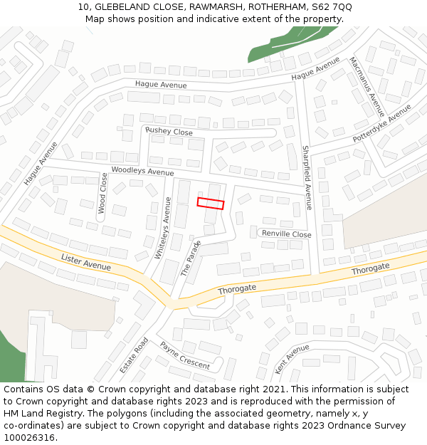 10, GLEBELAND CLOSE, RAWMARSH, ROTHERHAM, S62 7QQ: Location map and indicative extent of plot