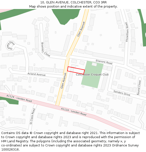 10, GLEN AVENUE, COLCHESTER, CO3 3RR: Location map and indicative extent of plot