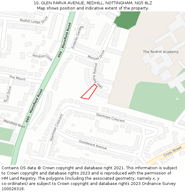 10, GLEN PARVA AVENUE, REDHILL, NOTTINGHAM, NG5 8LZ: Location map and indicative extent of plot