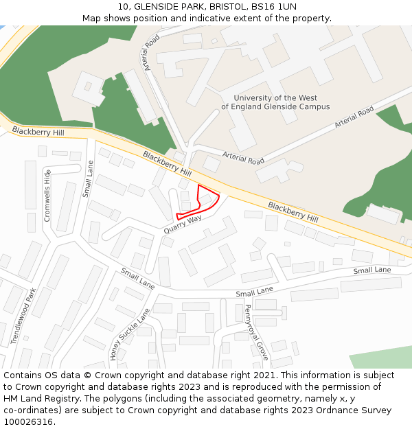 10, GLENSIDE PARK, BRISTOL, BS16 1UN: Location map and indicative extent of plot