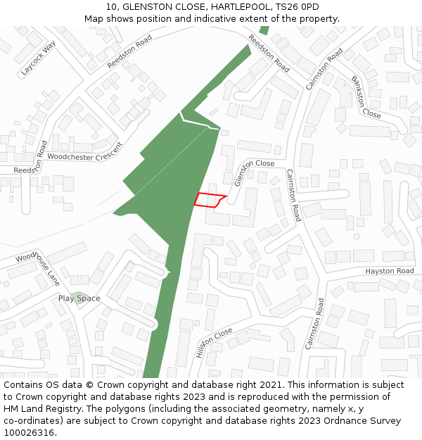 10, GLENSTON CLOSE, HARTLEPOOL, TS26 0PD: Location map and indicative extent of plot